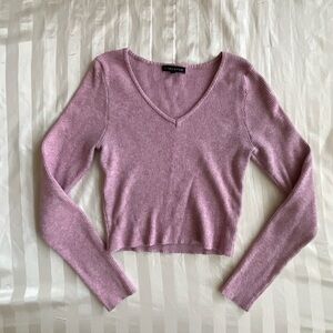 Kendall & Kylie Long Sleeve Crop Top (Size M, Dusty Pink)